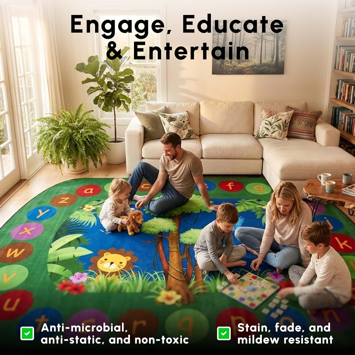 SAFECASTLE Wild About Learning Jungle Alphabet Classroom Rug, 6' x 8'4"