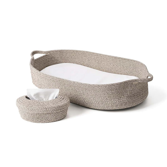 ECOADE Bundle: Baby Changing Basket with Cotton Rope Baby Wipes Dispenser - Baby Moses Basket Changing Table Topper