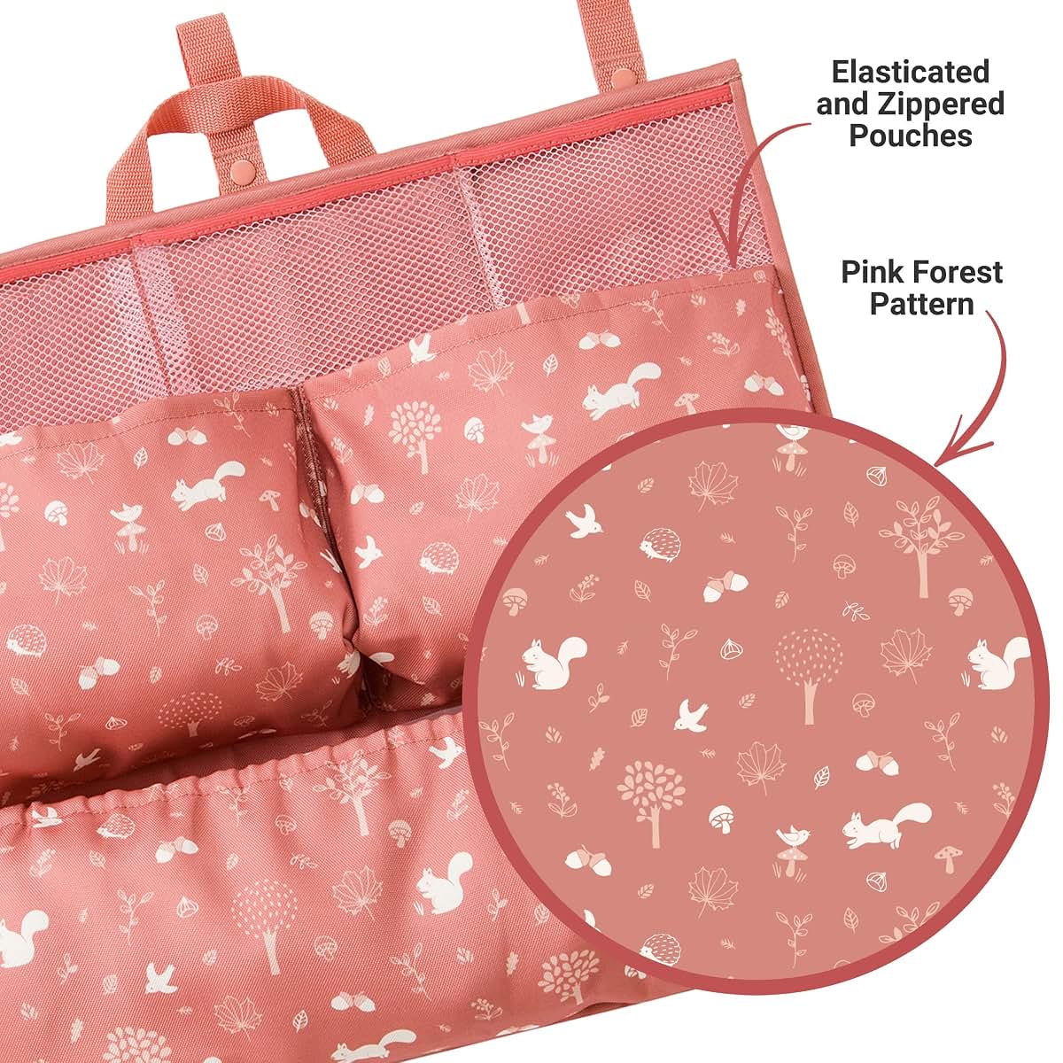 BabyToLove Crib & Caddy Organizer | Portable Hanging Storage for Diapers, Toys & Baby Care Items | Pink Forest (photo 4)
