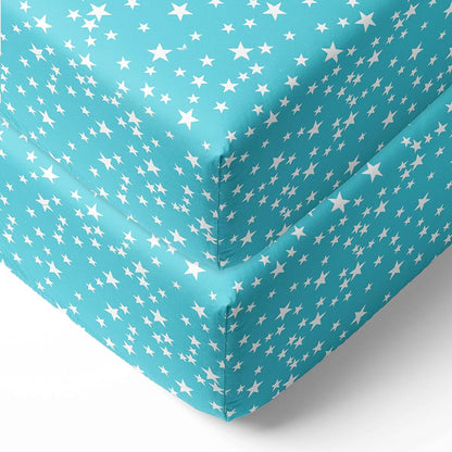 Bacati Space 2pack Crib Fitted Sheets (Blue Stars)