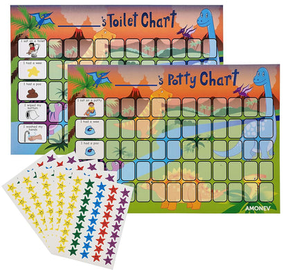 Amonev Dinosaur Potty And Toilet Training Reward Chart Twin Pack With 225 Star Stickers