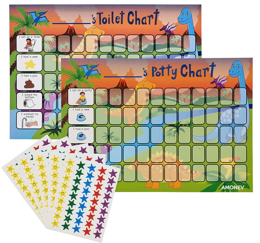 Amonev Dinosaur Potty And Toilet Training Reward Chart Twin Pack With 225 Star Stickers
