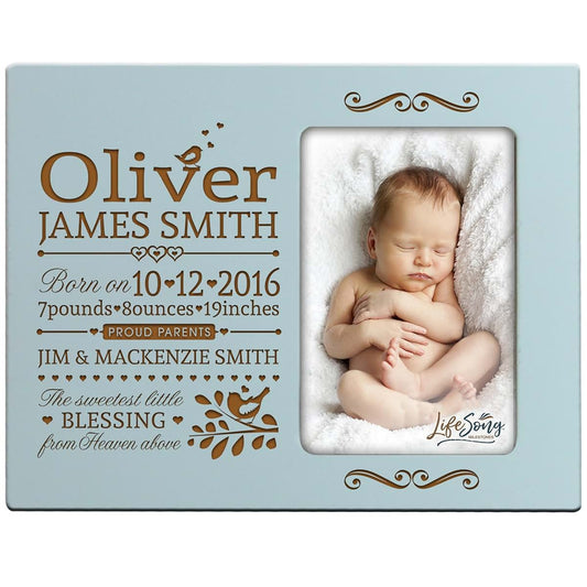 LifeSong Milestones Personalized Baby Picture Frame, New Parents Gift, Blue, 1 Photo 4x6