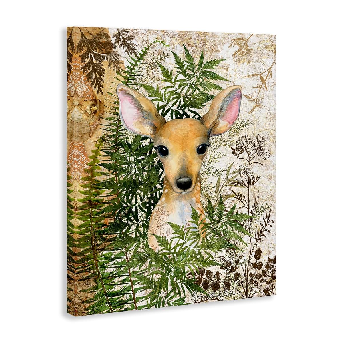 Stupell Industries Baby Fawn in Fern Forest Canvas Wall Art, 24 x 30 Inches