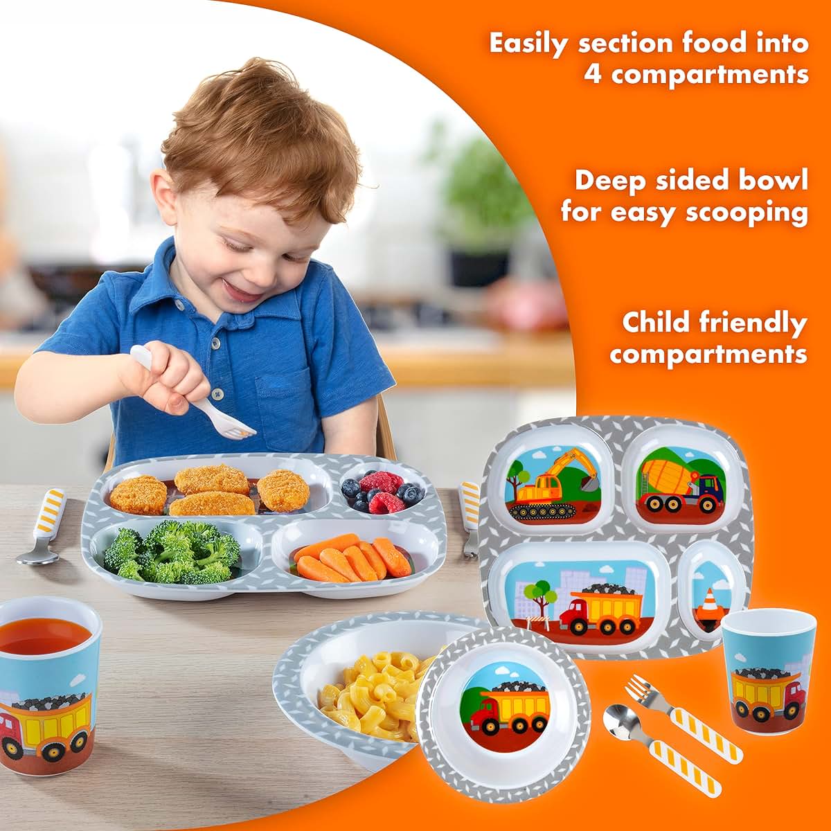Bentology 5-Piece Construction Theme Mealtime Set for Kids