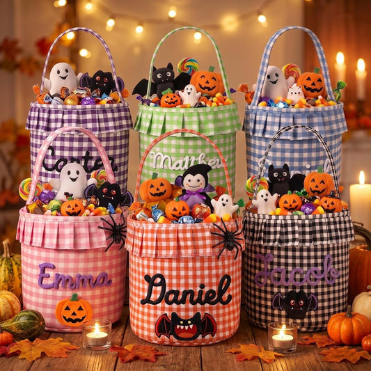 Feayuso Personalized Canvas Halloween Basket with Handles