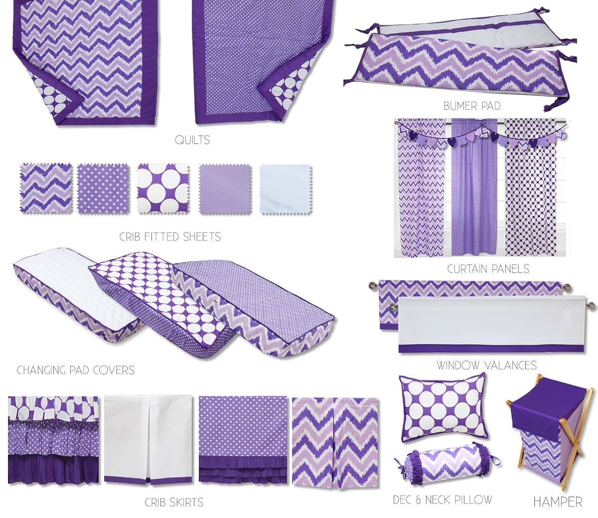 Bacati Mix N Match Ikat Zigzag Chevron Nursery Storage Changing Table Storage Runner Purple (photo 4)