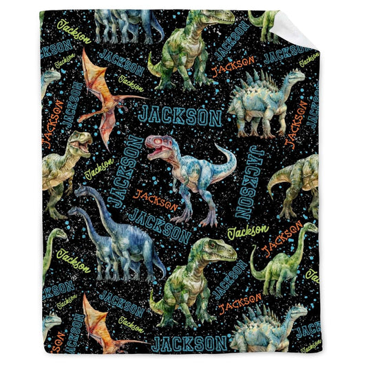 MYSTCOVER Personalized Dinosaurs Blanket Gift for Boy Girl,Custom Dinosaur Blanket | Soft Flannel Fleece Lightweight