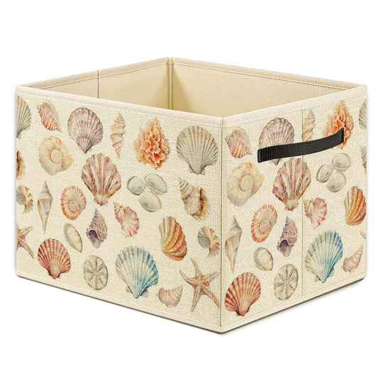 Otouo Coastal Seashell Storage Bin for Toys, Books, and Nursery Organization