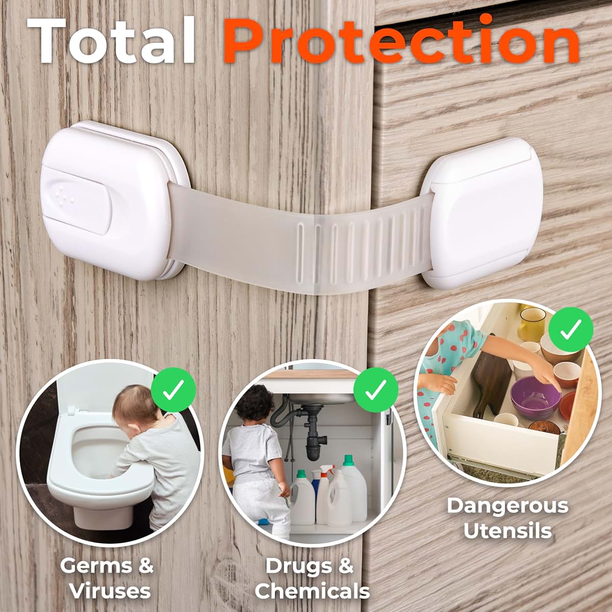 10-Pack Childproof Cabinet Locks for Drawers and Cupboards