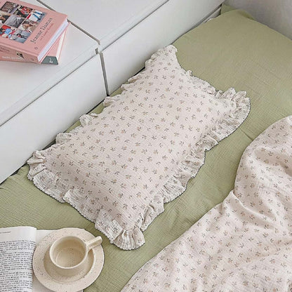 BuLuTu Floral Muslin Toddler Pillowcase with Ruffles, Sprout, 14"x20"