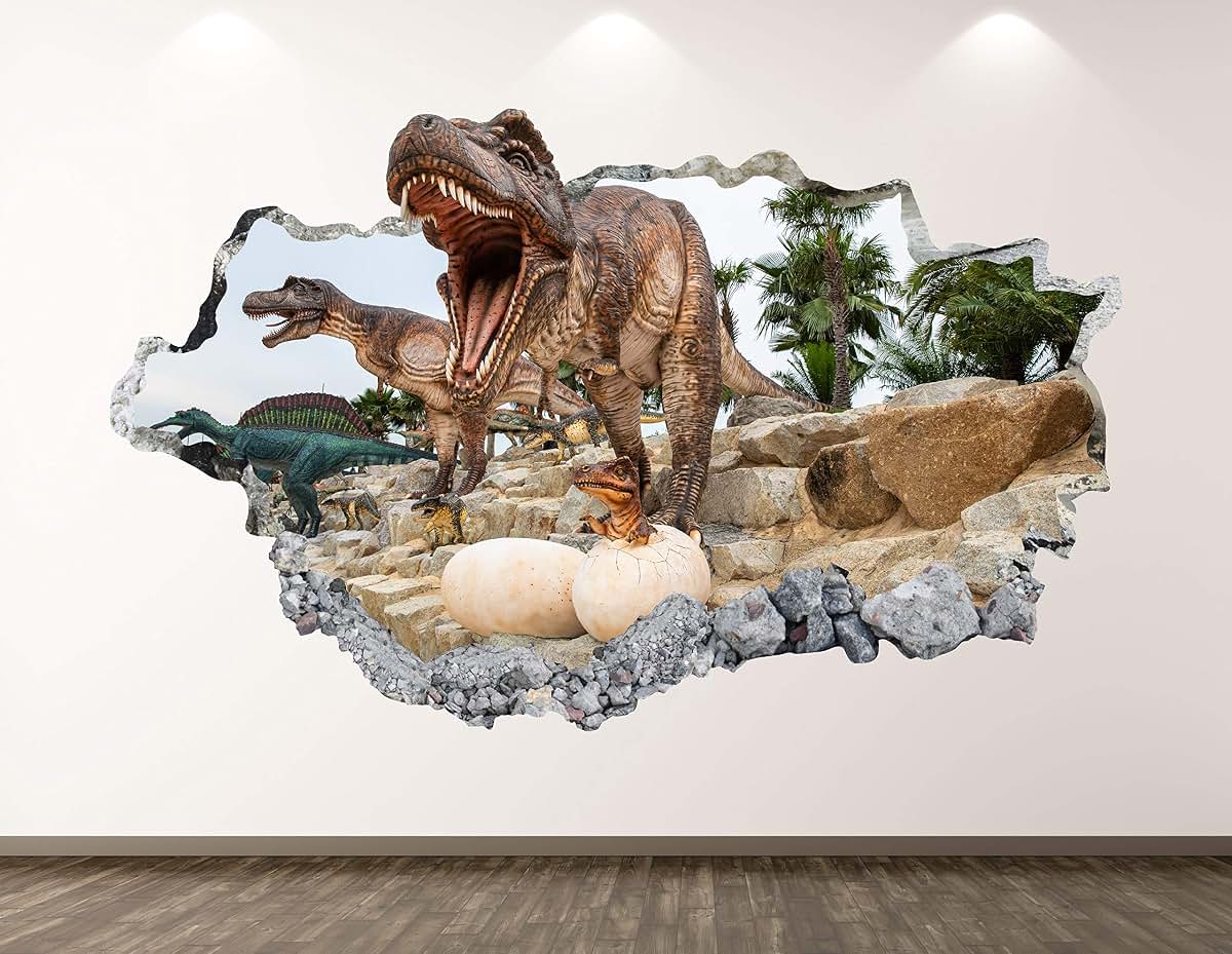 Dinosaur Wall Decal Art - 3D Animal Sticker Mural in Vinyl