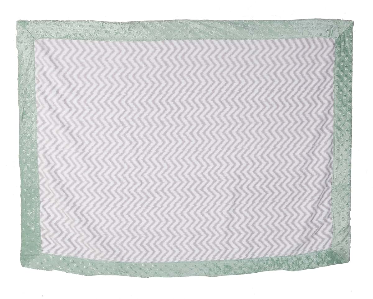 Bacati - Grey Ikat Chevron with Solid Border Plush Blanket (Grey Chevron/Mint Border) (photo 3)