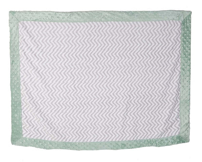 Bacati - Grey Ikat Chevron with Solid Border Plush Blanket (Grey Chevron/Mint Border) (photo 3)