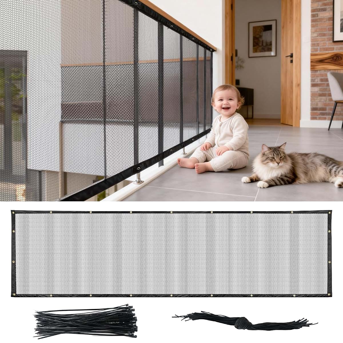 Bebono Banister Guard Safety Net For Balcony Railing, 15 x 3 Ft, Black