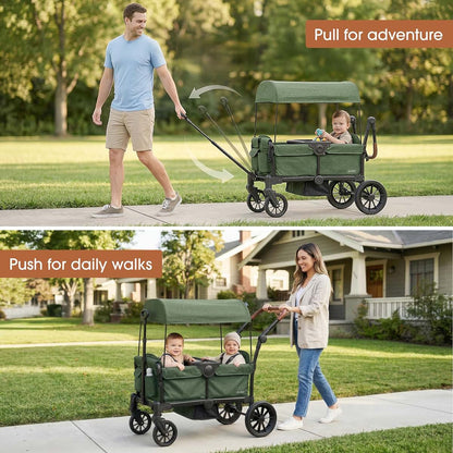 Evolur Trailblazer Foldable Wagon Stroller for 2 Kids with Canopy, Green (photo 3)
