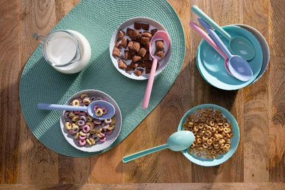 Pikanty Plastic Cereal Spoons, Set of 6 - 7 Inch Kids Spoons in Pink, Green, Blue, Made in USA