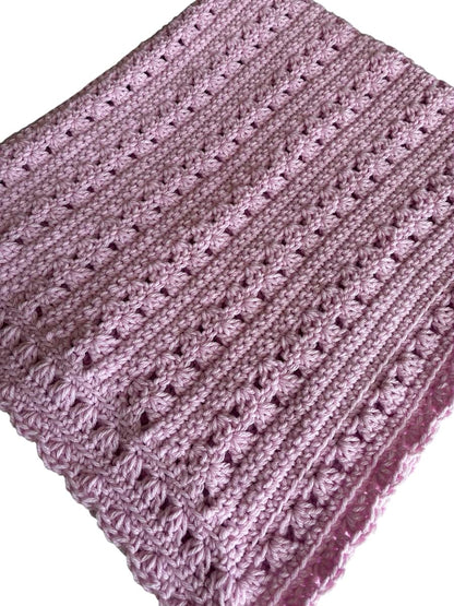 Kim's Crochet Designs Hand Crochet Baby Girl Blanket, Pink Stripe