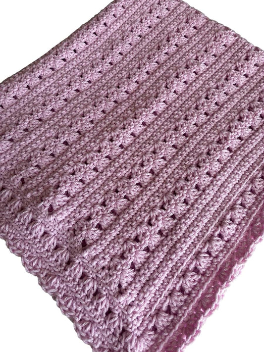 Kim's Crochet Designs Hand Crochet Baby Girl Blanket, Pink Stripe