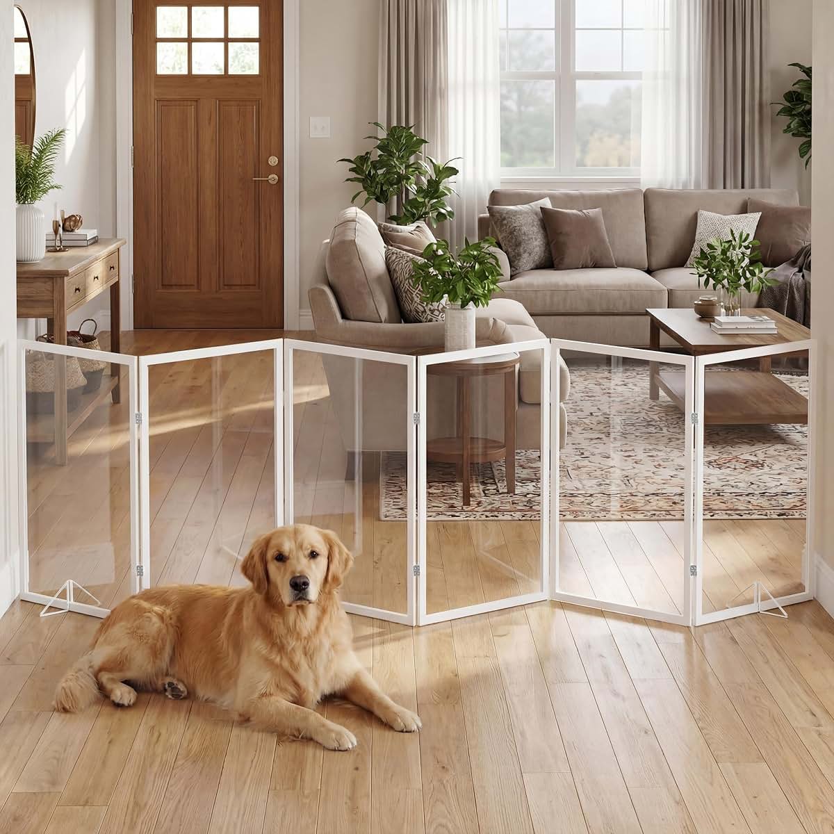 TSAYAWA Clear Acrylic Dog Gate, 6 Panel, 107.957-Inch Wide