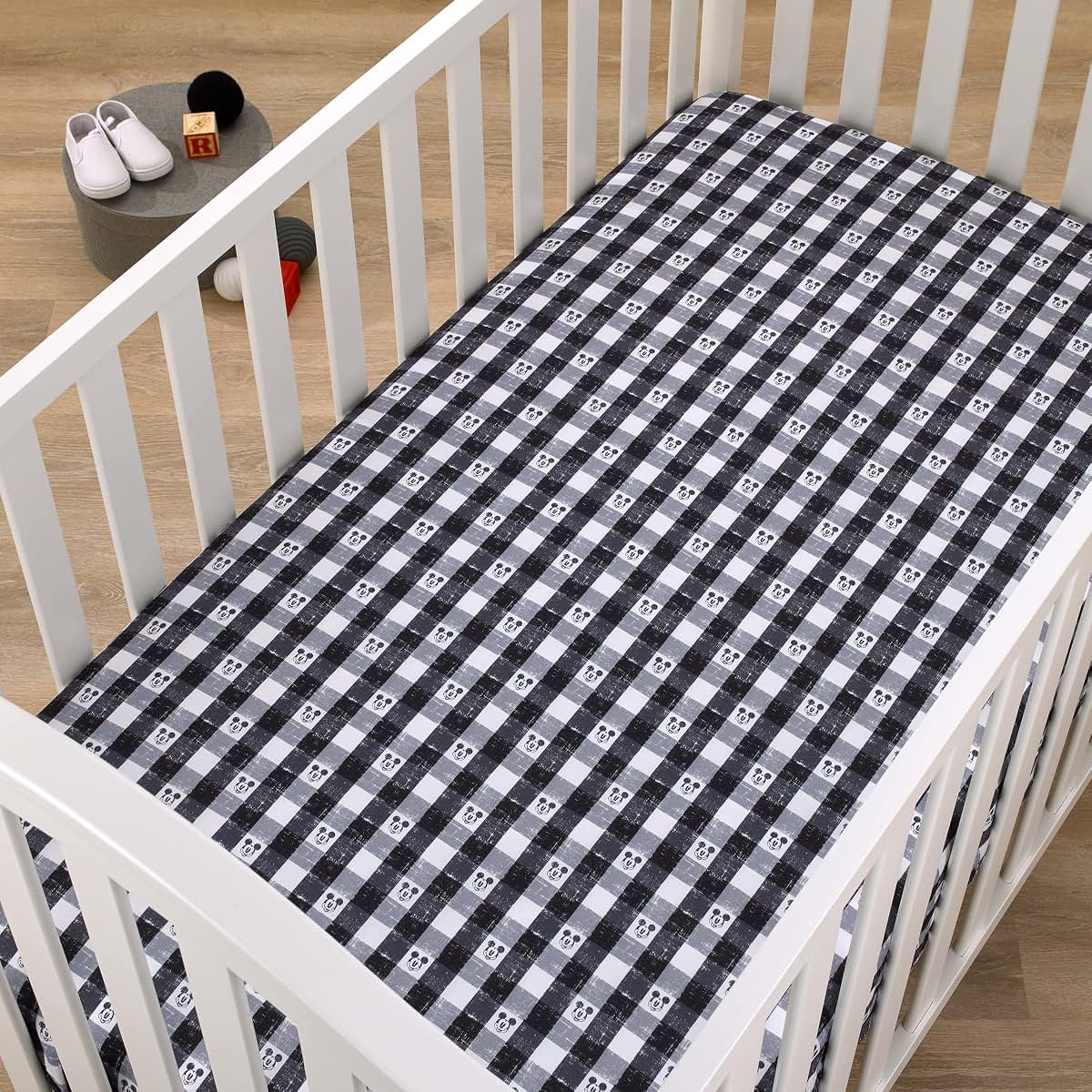 Disney Mickey Mouse Plaid Nursery Fitted Crib Sheet