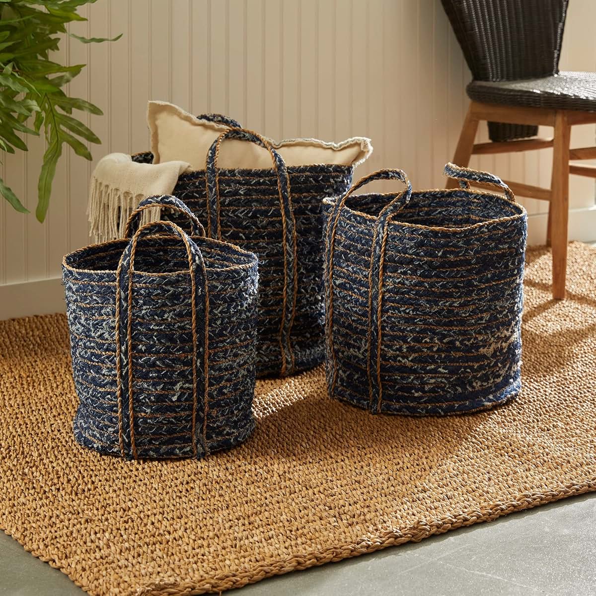 Unknown1 Denim Round Baskets Set of 3 Blue Seagrass (photo 3)