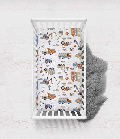 Bacati Construction Crib Fitted Sheet - Gray Cotton Percale (photo 4)