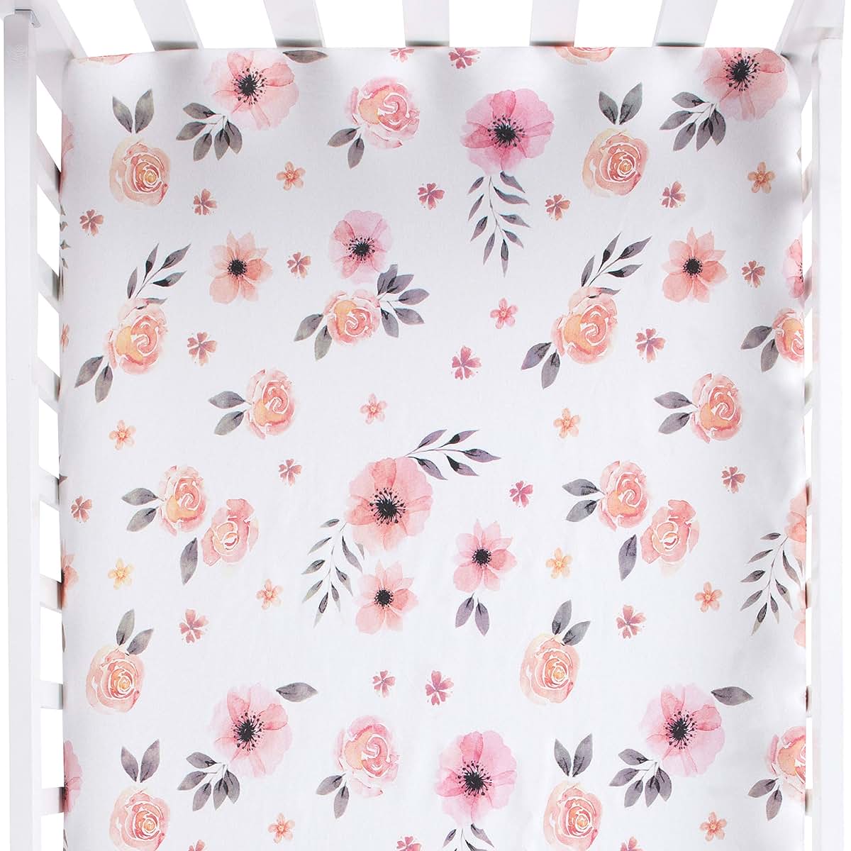 Tyke Bliss Pink Floral Girl Crib Sheet - Watercolor Rose (photo 3)