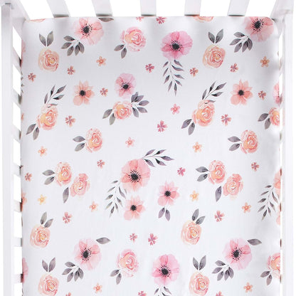 Tyke Bliss Pink Floral Girl Crib Sheet - Watercolor Rose (photo 3)