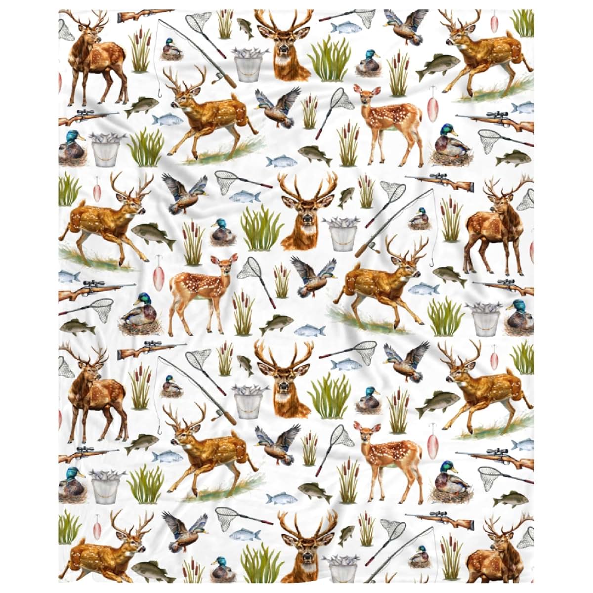 Xvx-Boom Custom Hunting Fishing Deer Pattern Flannel Blanket 40x30 Inches