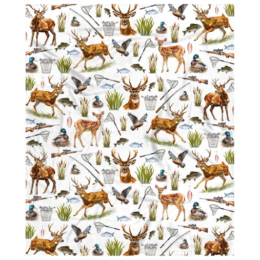 Xvx-Boom Custom Hunting Fishing Deer Pattern Flannel Blanket 40x30 Inches