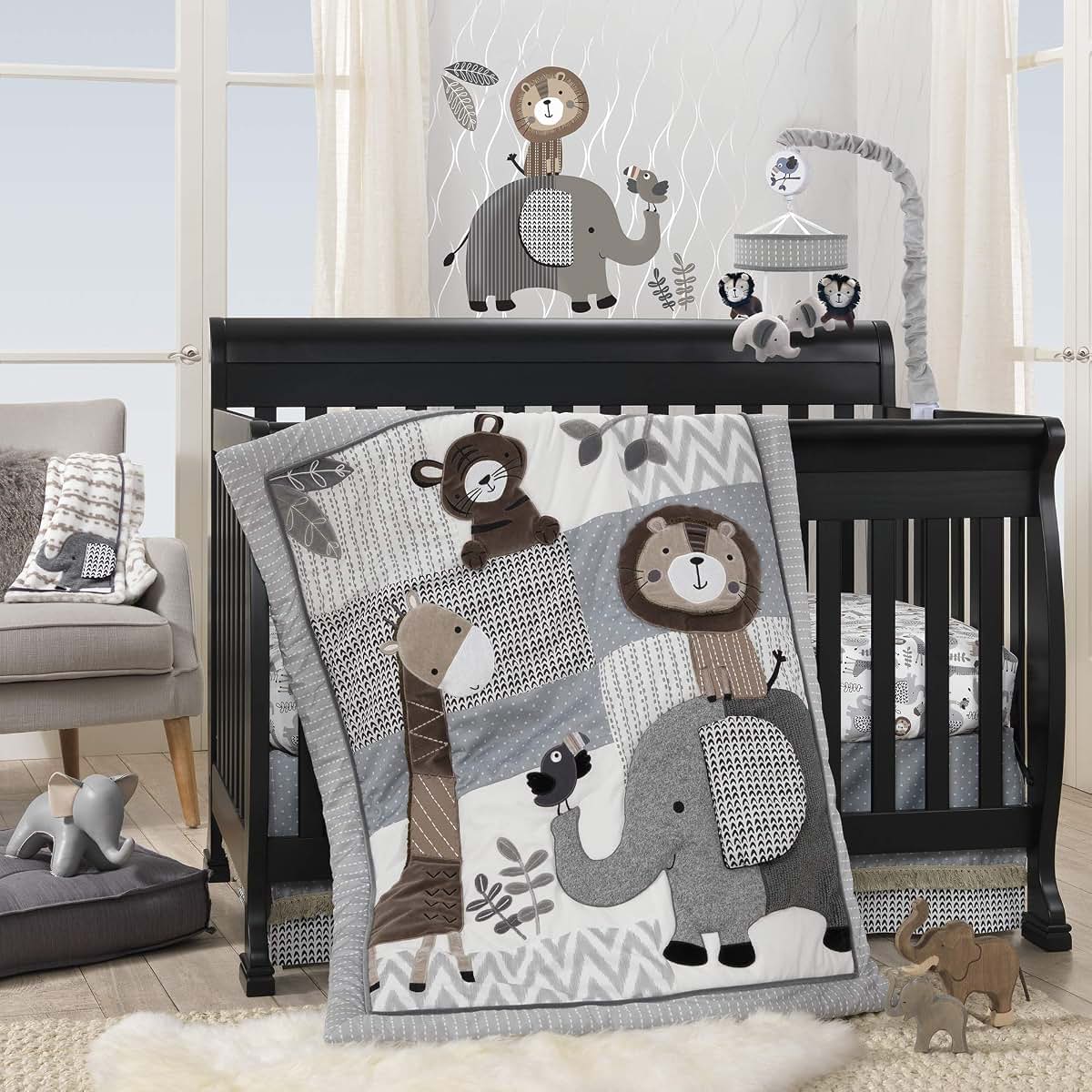 Lambs & Ivy Urban Jungle Lion and Elephant Musical Baby Crib Mobile