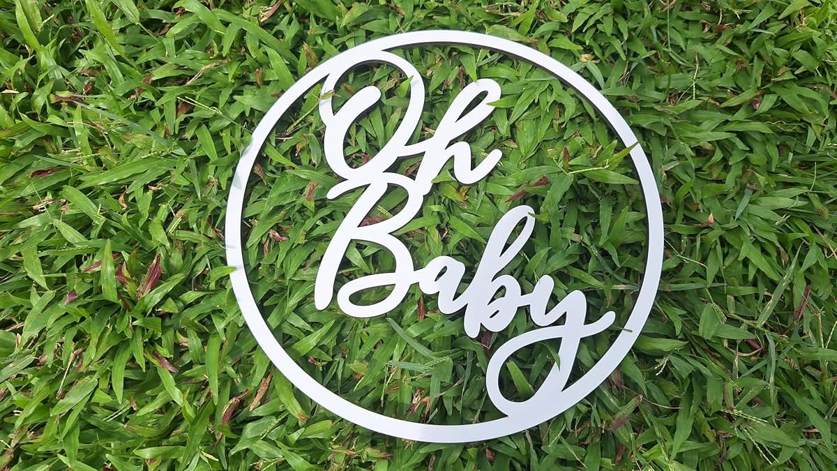 Qualiassu Oh Baby Wood Sign for Baby Shower Decoration, White