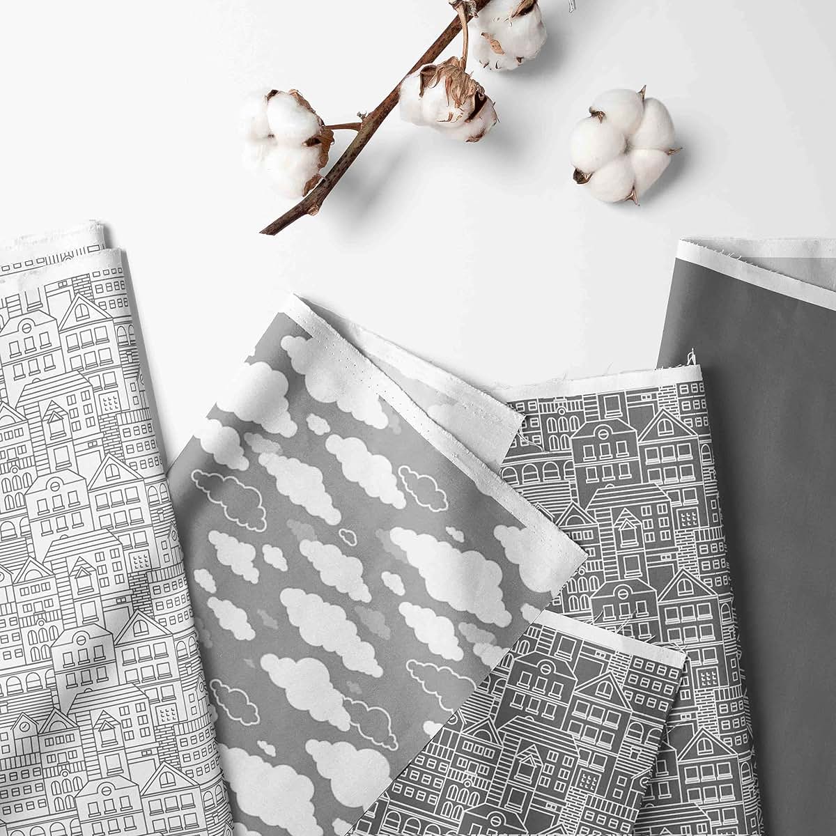 Bacati Small Storage Tote In Clouds In The City White/Grey (photo 2)