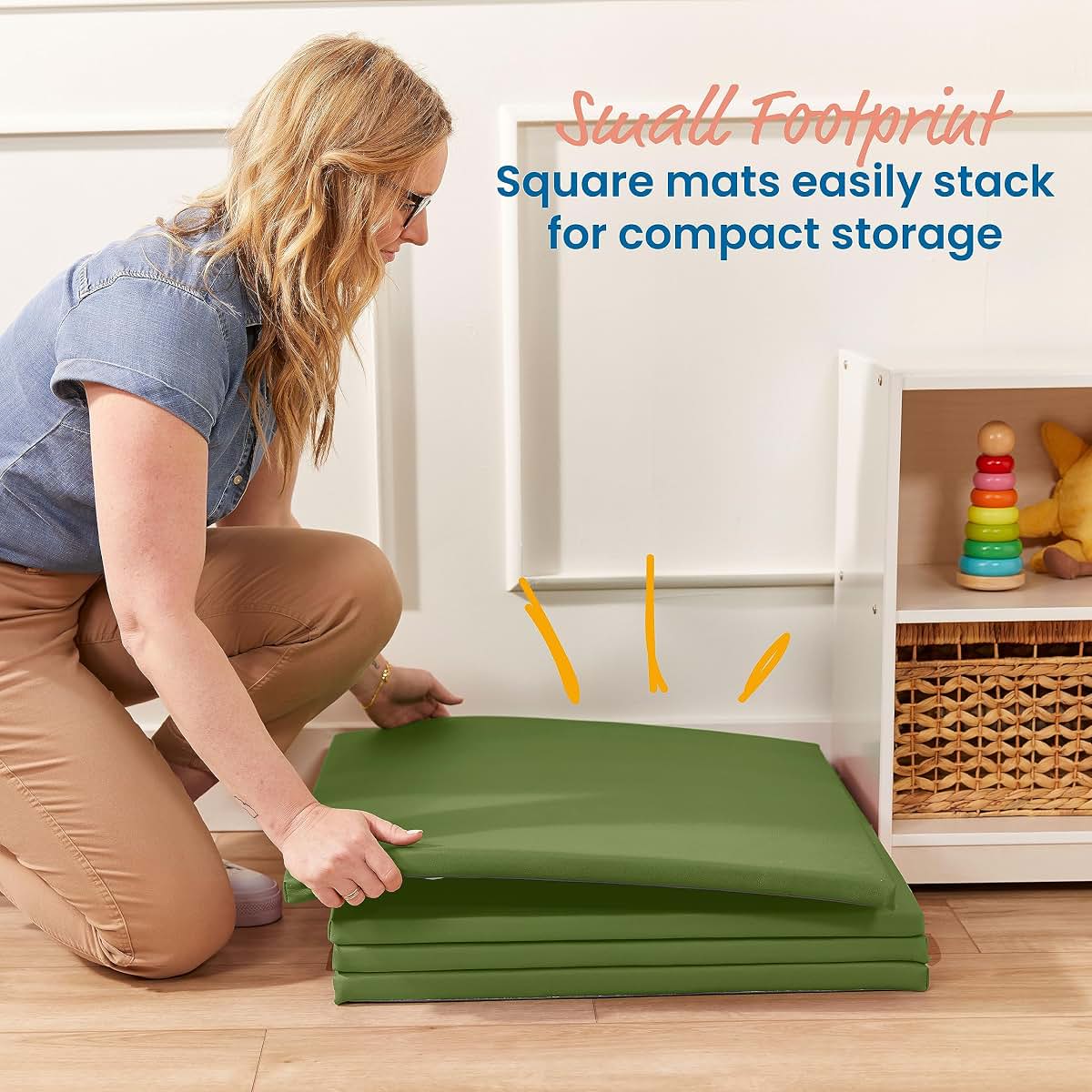ECR4Kids SoftZone Play Patch Activity Mat Squares, Modular Playmat, Hunter Green, 4-Pack