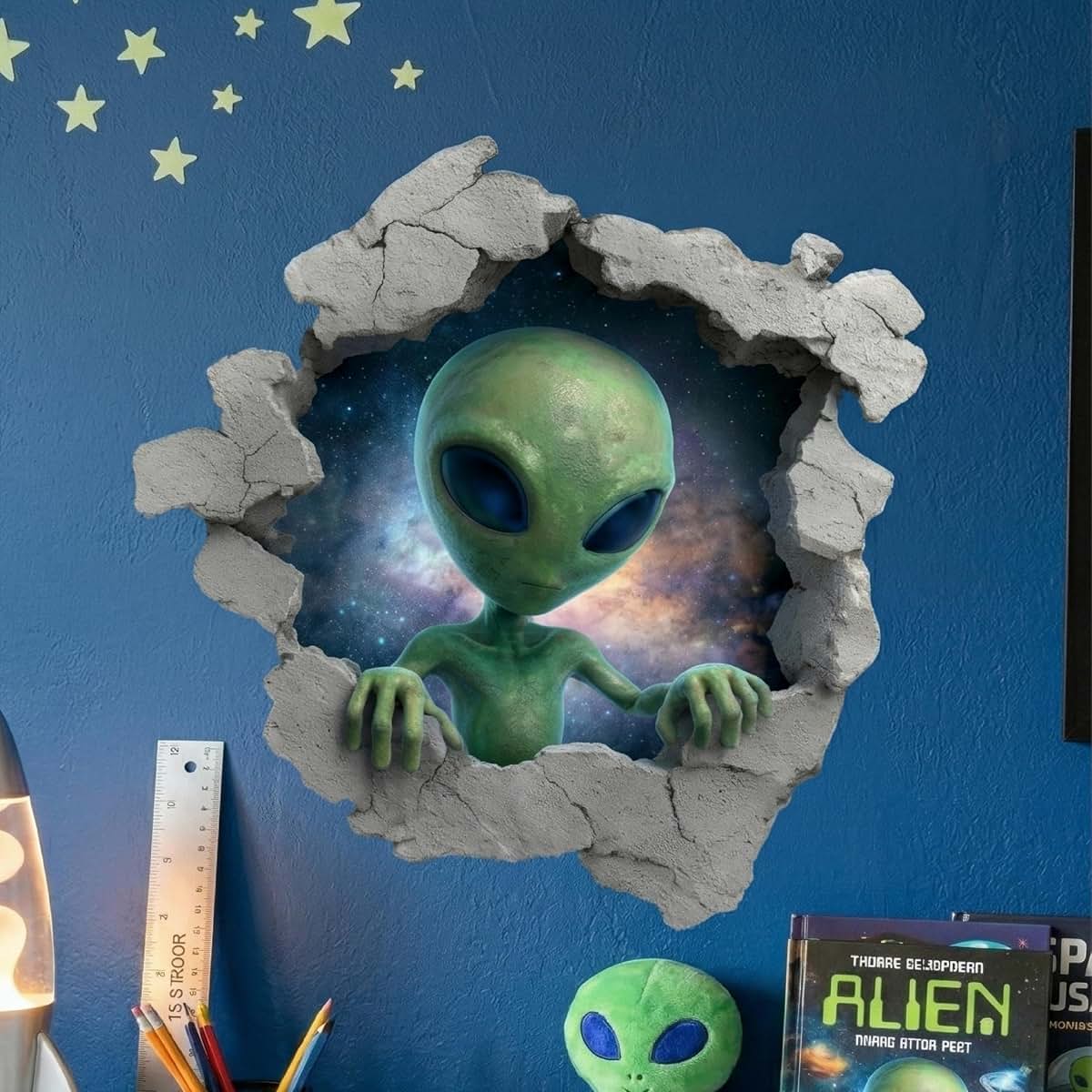 Green Alien Wall Decal - Outer Space Sci Fi Room Art