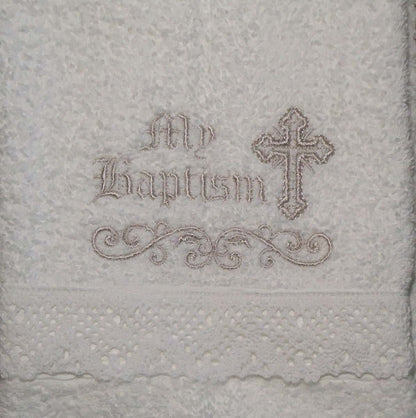 Integrity Designs Baby Baptism Towel With Embroidery And Lace