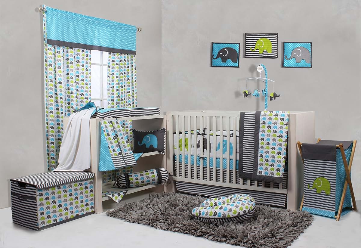 Bacati - Elephants Aqua/Lime/Grey Changing Pad Cover (Aqua/Lime/Grey) (photo 2)