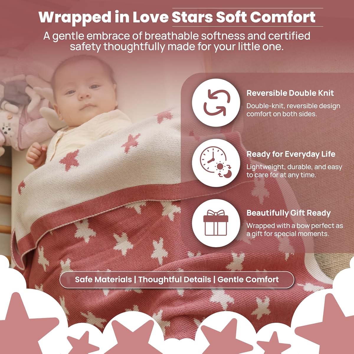 Little Dedi Baby Blanket - Pink Reversible Knit Swaddle