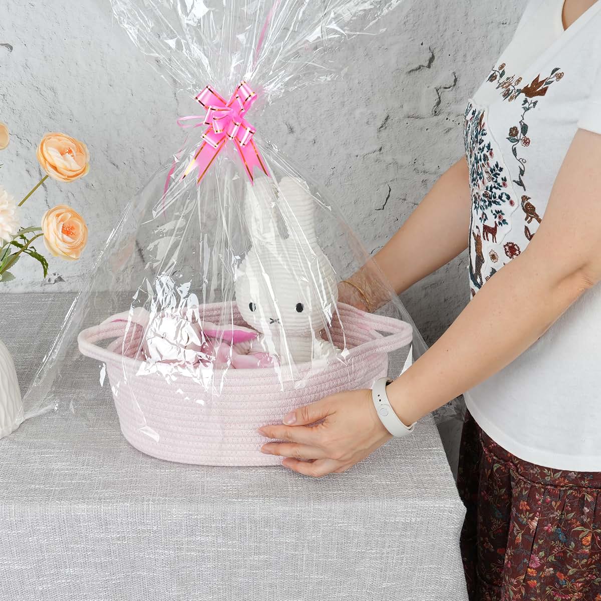 JUNBOLE Baby Gifts Basket Empty With Gifts Bag and Bow 12"x8"x5" to Fill Easter Birthday Small Woven Cotton Rope Baby (photo 3)