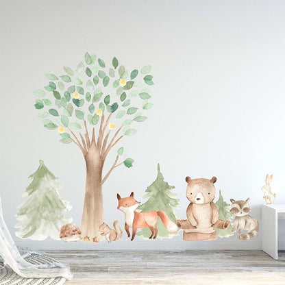 Innovative Stencils Woodland Watercolor Wall Decal With Animal Creatures