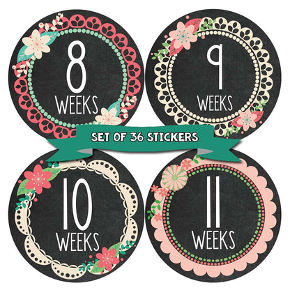 Months In Motion Pregnancy Weekly Belly Growth Stickers - 36 Piece Set