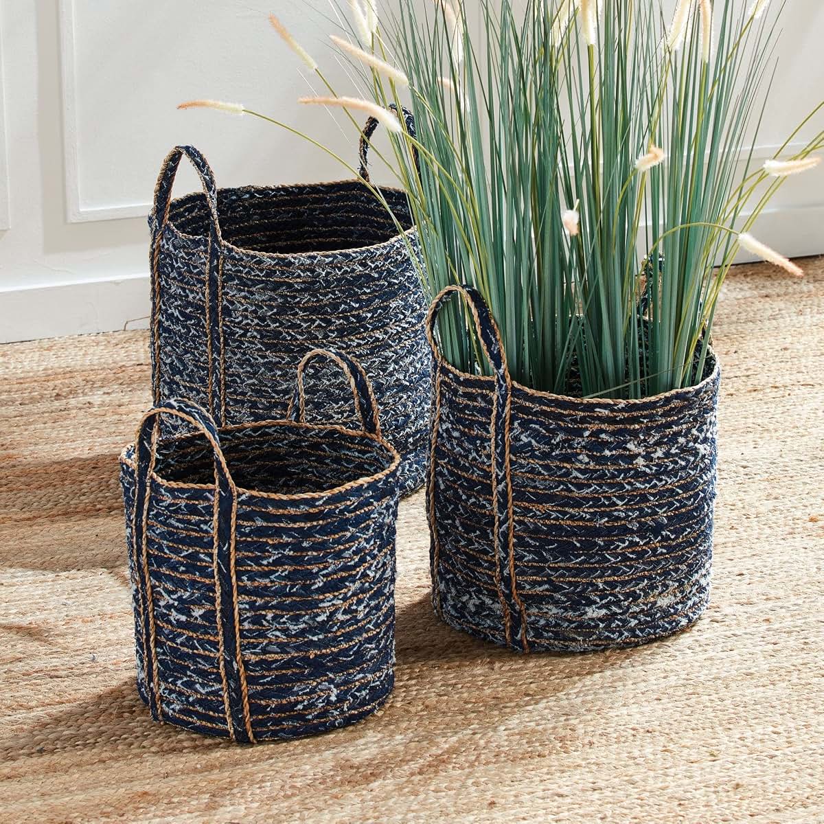 Unknown1 Denim Round Baskets Set of 3 Blue Seagrass (photo 2)