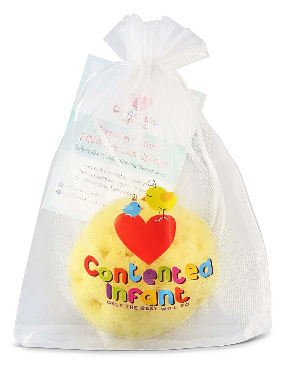 Contented Infant Natural FINA Silk Sea Sponge for Babies, 4-4.5 inch Fine Pore Mediterranean Bath Sponge