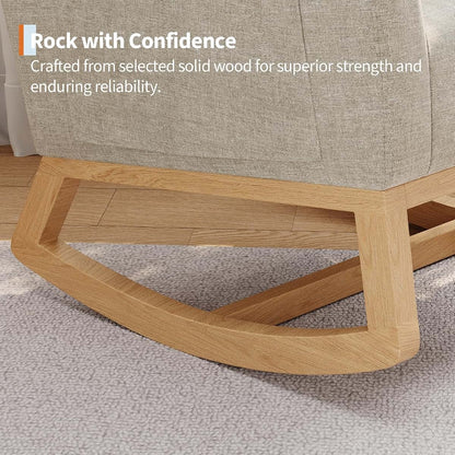 Takywep Modern Linen Glider Rocking Chair with Side Pockets & Pillow