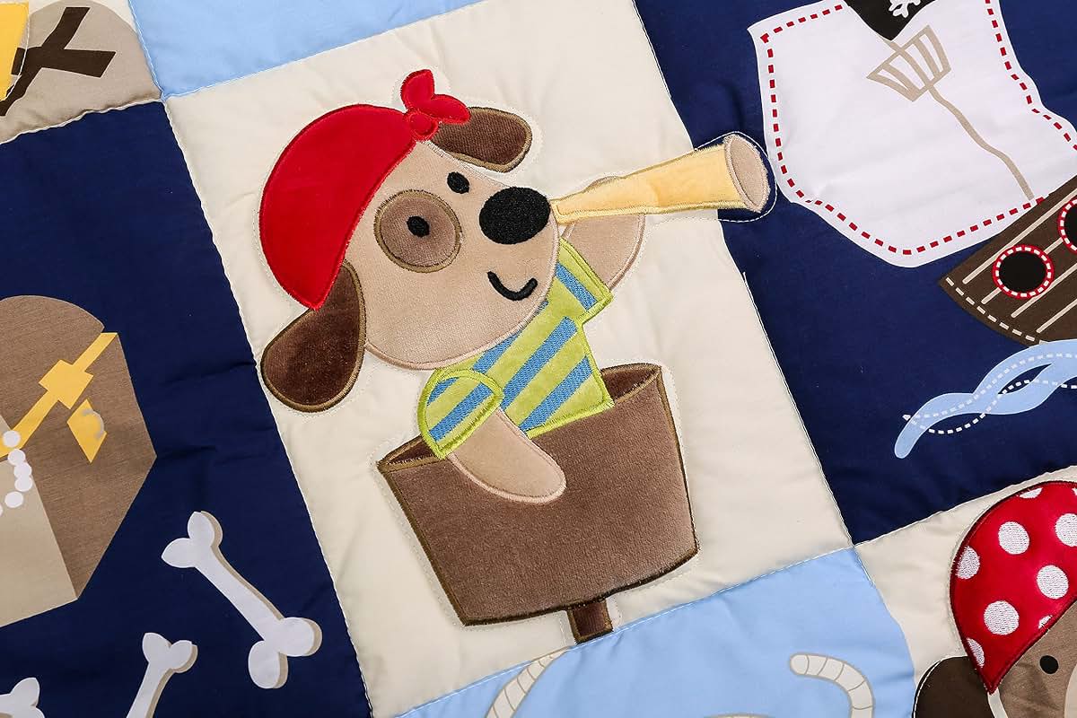 CribMATE 3 PC Navy Blue Bear Pirates Theme Nursery Crib Bedding Set (photo 3)