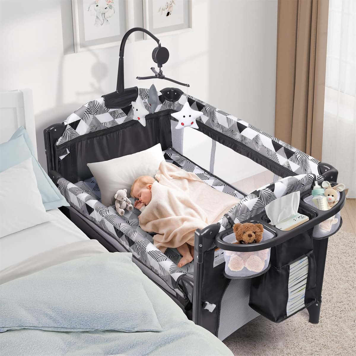 Xilingol 5-in-1 Baby Bassinet Bedside Sleeper with Changing Table and Carry Bag