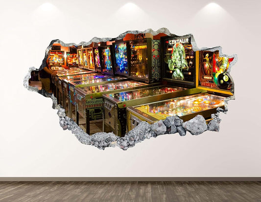 West Mountain Pinball Arcade Wall Decal Art Decor 3D Smashed Retro Gaming Sticker Poster Kids Room Mural Custom Gift
