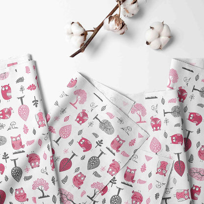 Bacati 2 Pack Light Filtering Curtain Panels In Owls Pink/Grey