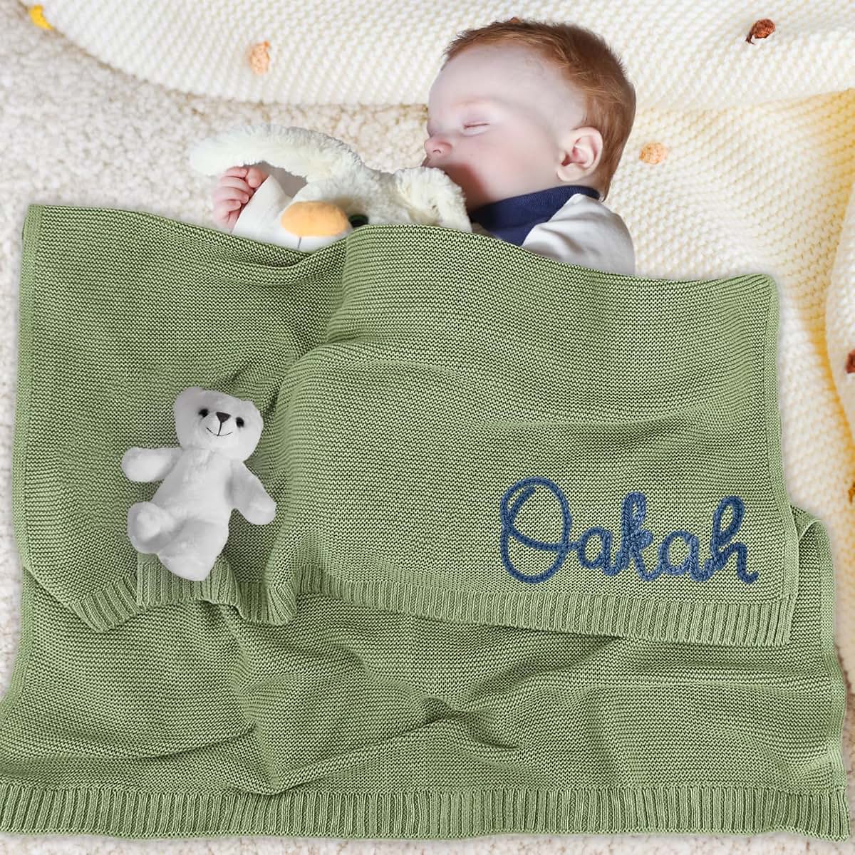BabyOneStop Personalized Hand Embroidered Knit Baby Blanket